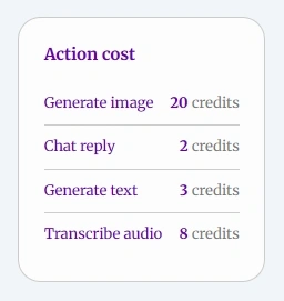 End-user component — Action cost list